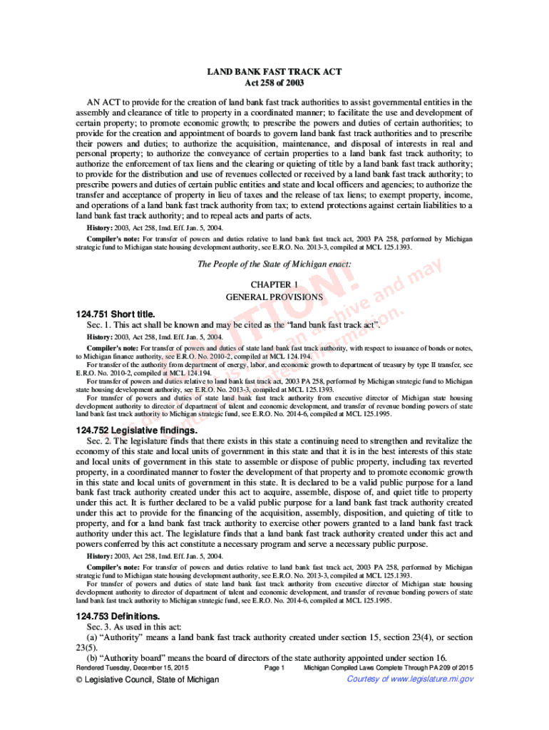 Fillable Online state of michigan land bank fast track authority guidelines Fax Email Print