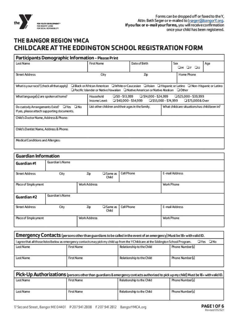 Fillable Online RegistrationFormChildcareEddingtonSchool Fax