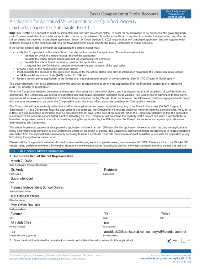 Fillable Online Application for Appraised Value Limitation on Qualified