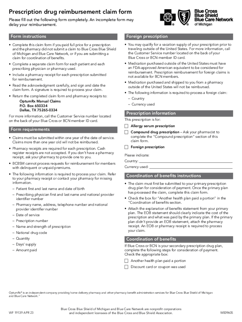 Fillable Online Prescription drug reimbursement claim form. Prescription drug reimbursement