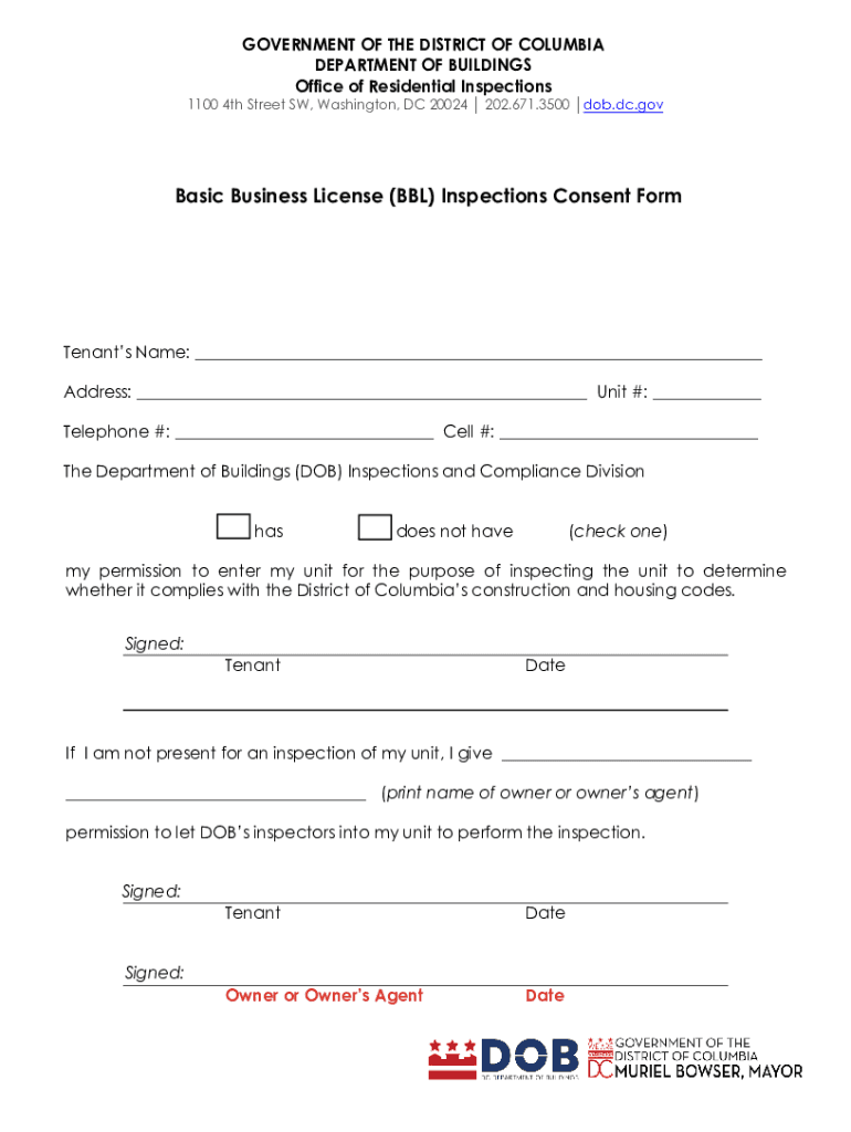 Fillable Online Basic Business License Inspection Tenant Consent