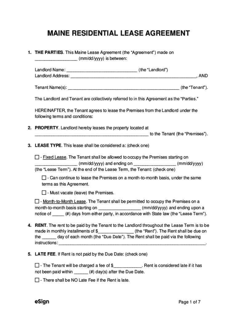 Fillable Online Free Maine Rental Lease Agreement Templates (6)PDF Fax