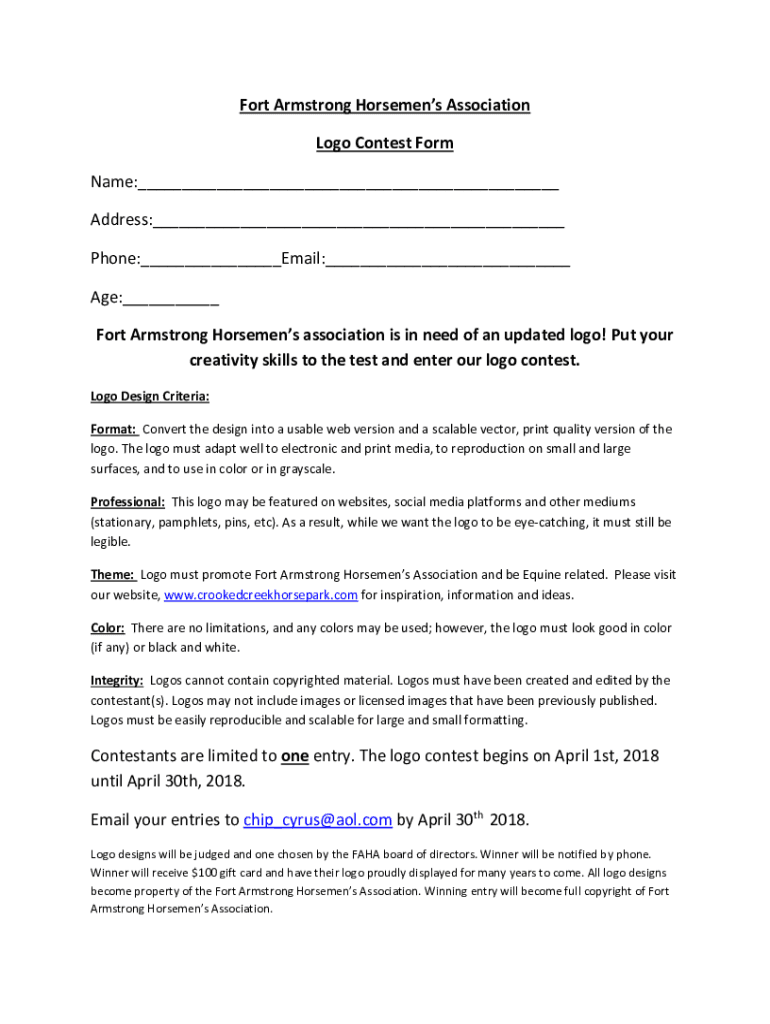 Fillable Online Fort Armstrong Horsemen's Association Logo Contest Form