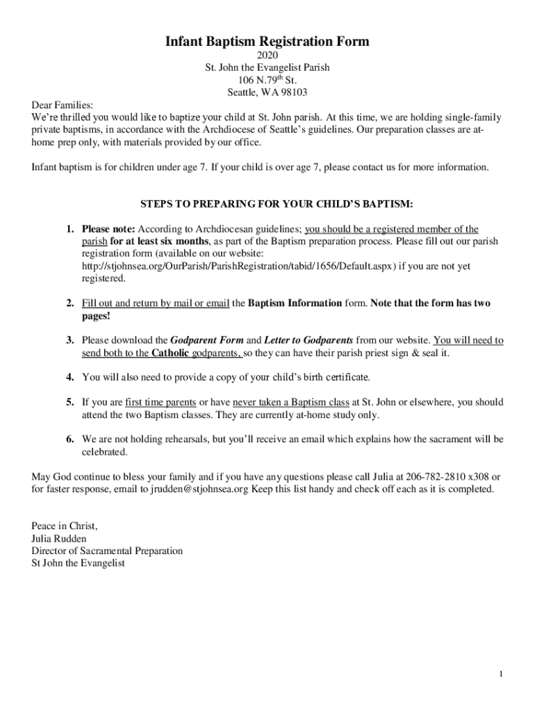 Fillable Online Infant Baptism Registration Form St. John the
