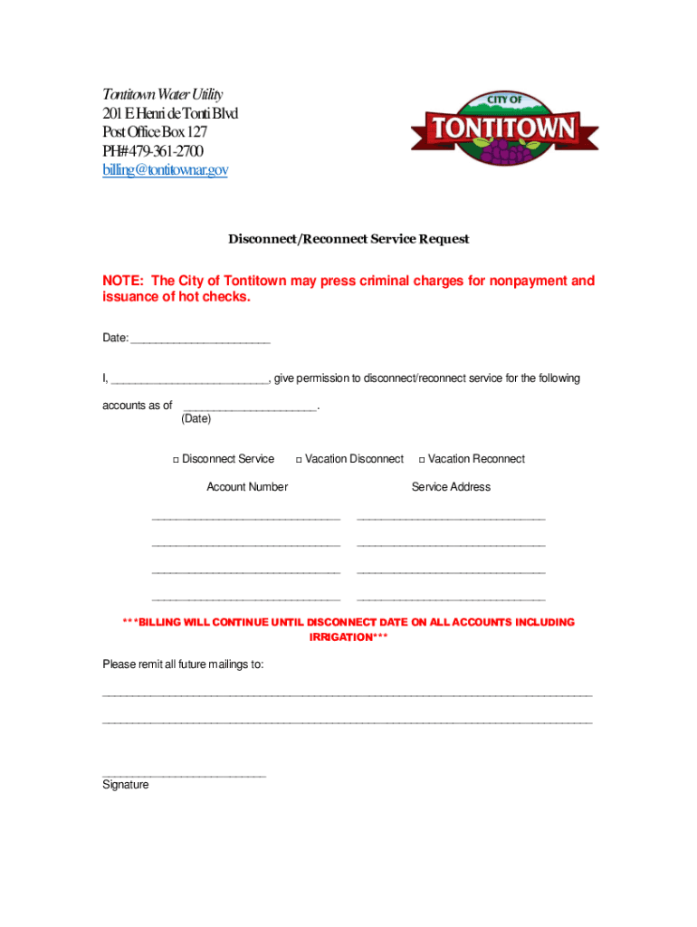 Fillable Online Pay Your Water BillCity of Tontitown, Arkansas Fax