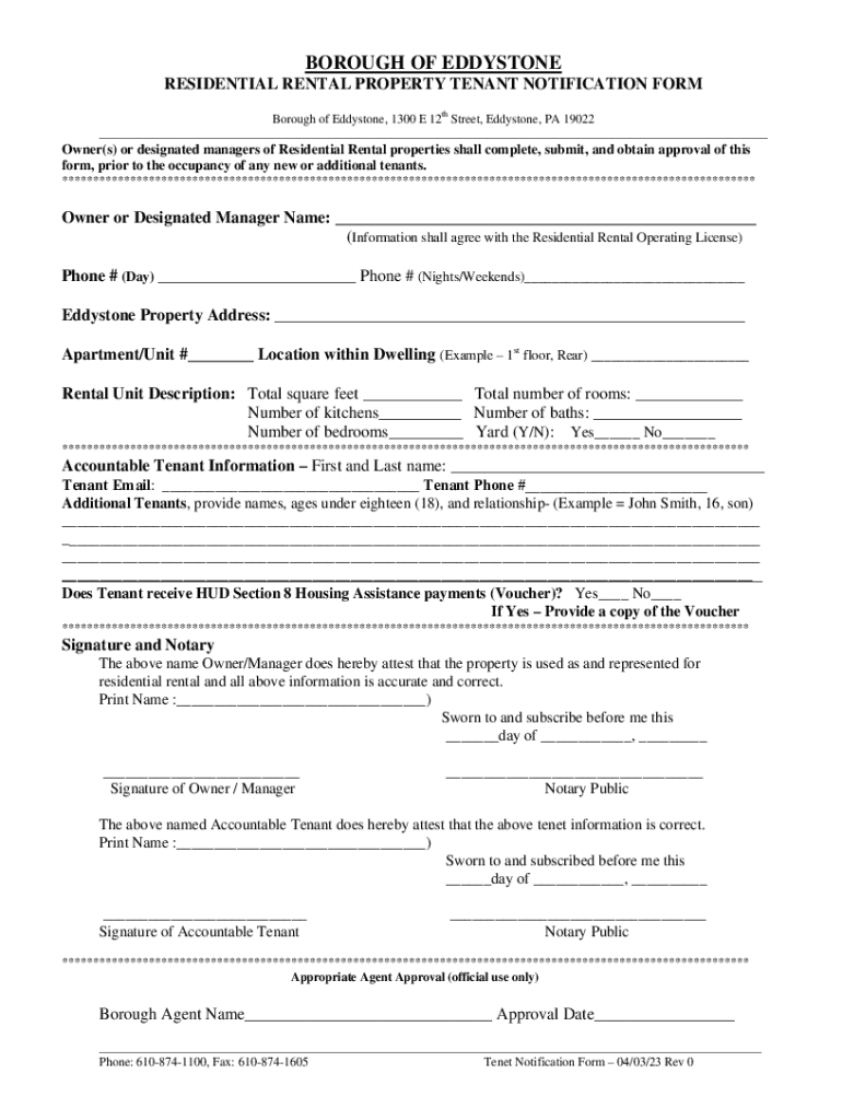 Fillable Online Eddystone Borough Code and Zoning Department (PA) Fax Email Print pdfFiller