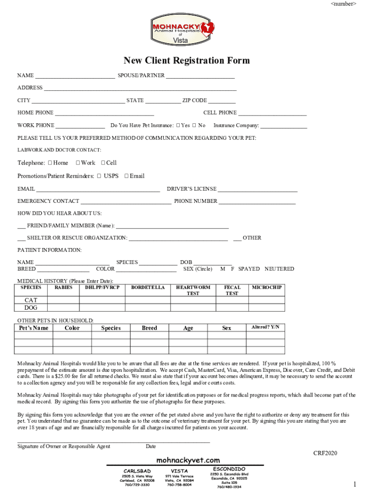 Fillable Online Canine Registration Form Bayshore Veterinary Clinic L