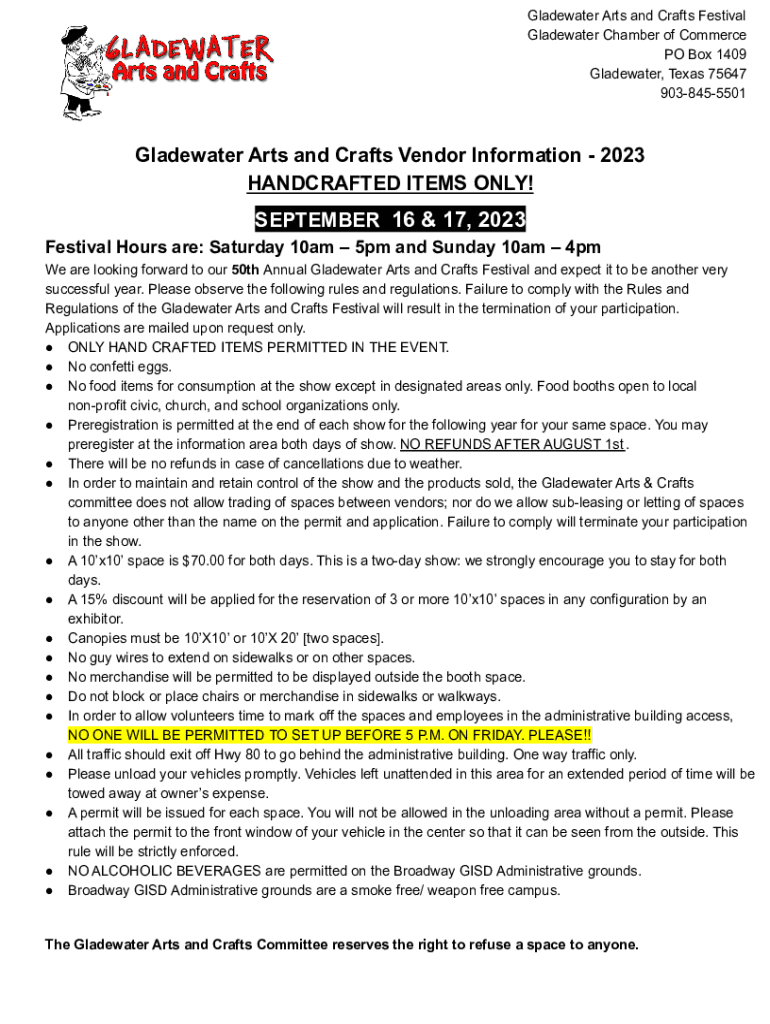 Fillable Online Gladewater Arts and Crafts Festival Fax Email Print