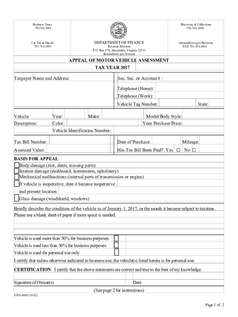 Fillable Online 2017 Personal Property Tax Appeal Form Fax Email Print