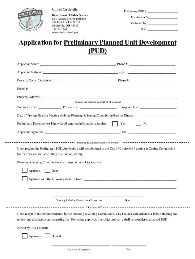 Fillable Online Application for Preliminary Planned Unit Development