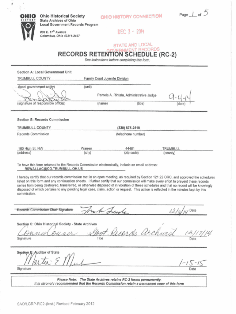 Fillable Online archives co trumbull oh Records Retention Schedule