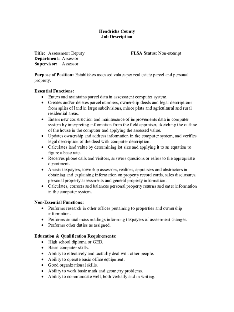 Fillable Online Assessor's Office / Hendricks County, Indiana Fax Email