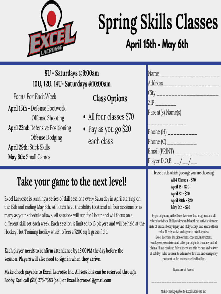 Fillable Online Skills Sessions At CAPS Fieldhouse In Valley View Fax