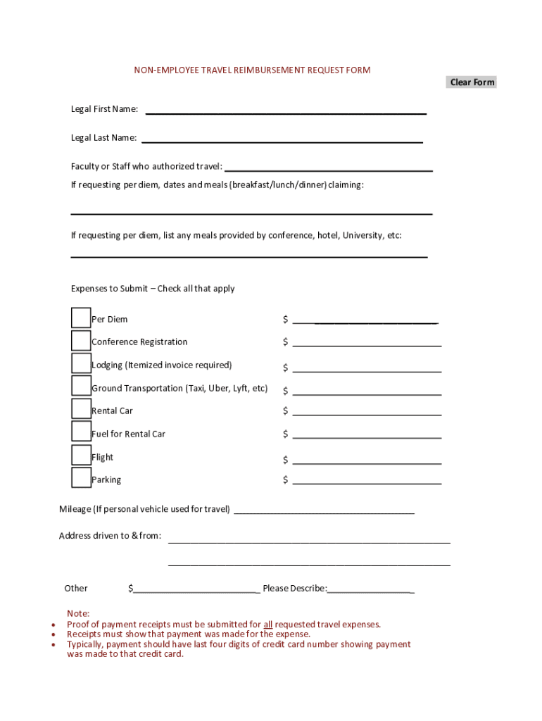 Fillable Online NonEmployee Travel Reimbursement Request Form Fax