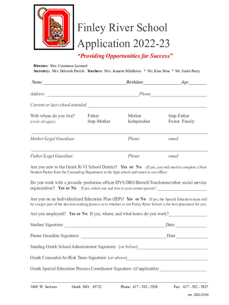 Fillable Online Finley River School / FRS Administration Fax Email