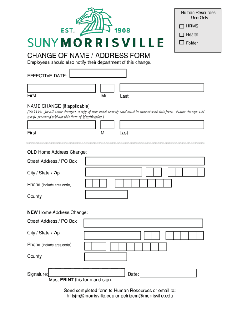 Fillable Online SUNY Morrisville Change of Address Form Fax Email Print