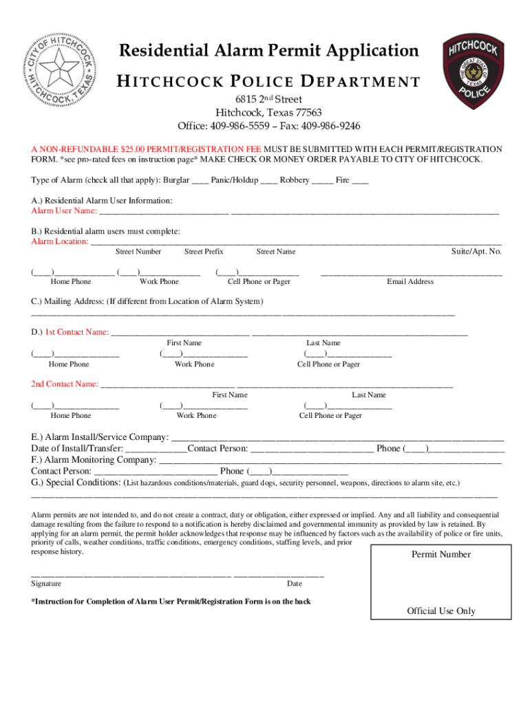 Fillable Online The City of Hitchcock Police Department Fax Email Print pdfFiller