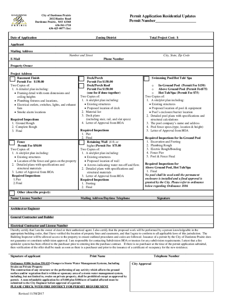 Fillable Online X X City of Dardenne Prairie 2032 Hanley Road Fax