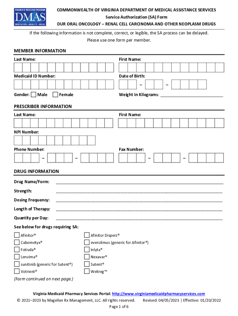 Fillable Online Virginia Medicaid Service Authorization Form. Renal