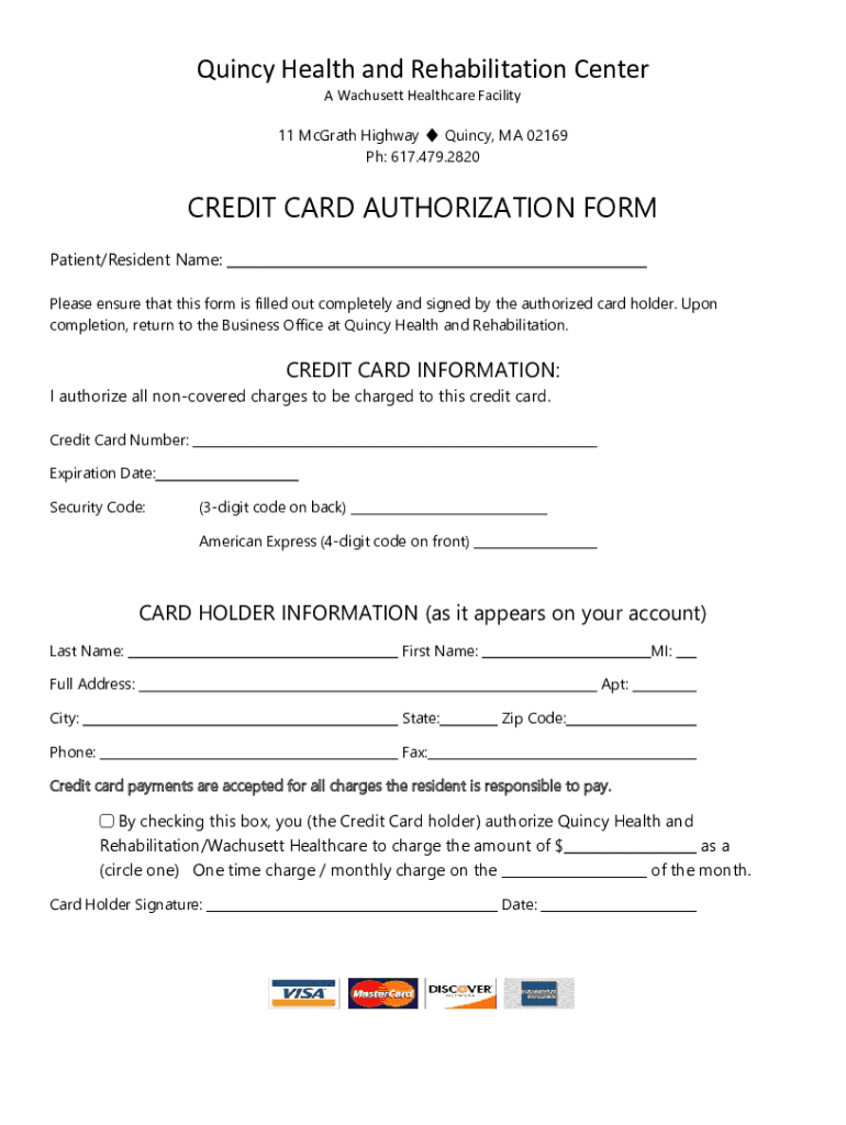 Fillable Online Quincy Credit Card Authorization Fax Email Print pdfFiller