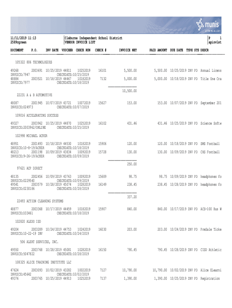 Fillable Online Auditor Check Register (Dates White Settlement ISD