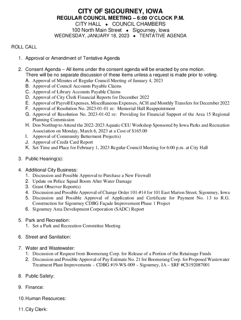 Fillable Online 100 North Main Street Sigourney, Iowa Fax Email Print