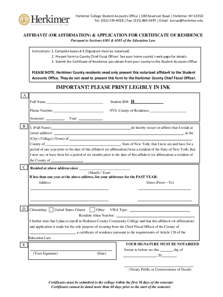 Fillable Online Herkimer College Student Accounts Office 100 Reservoir
