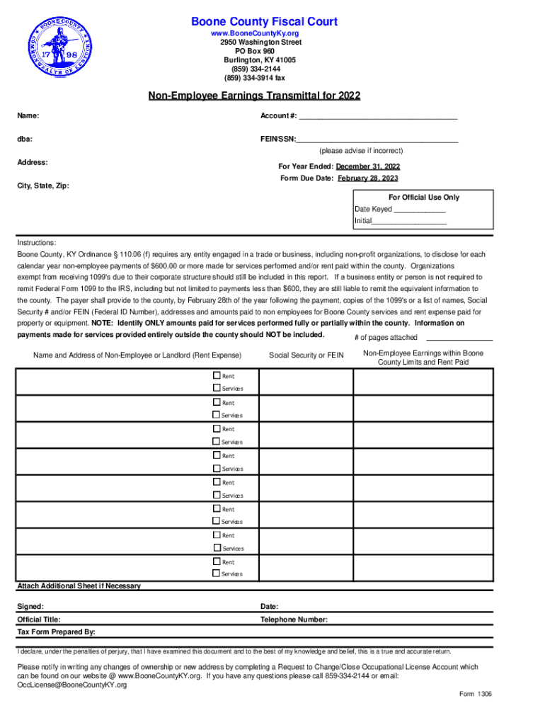 Fillable Online Net Profit Tax Return for 2022 Boone County Fiscal Court Fax Email Print