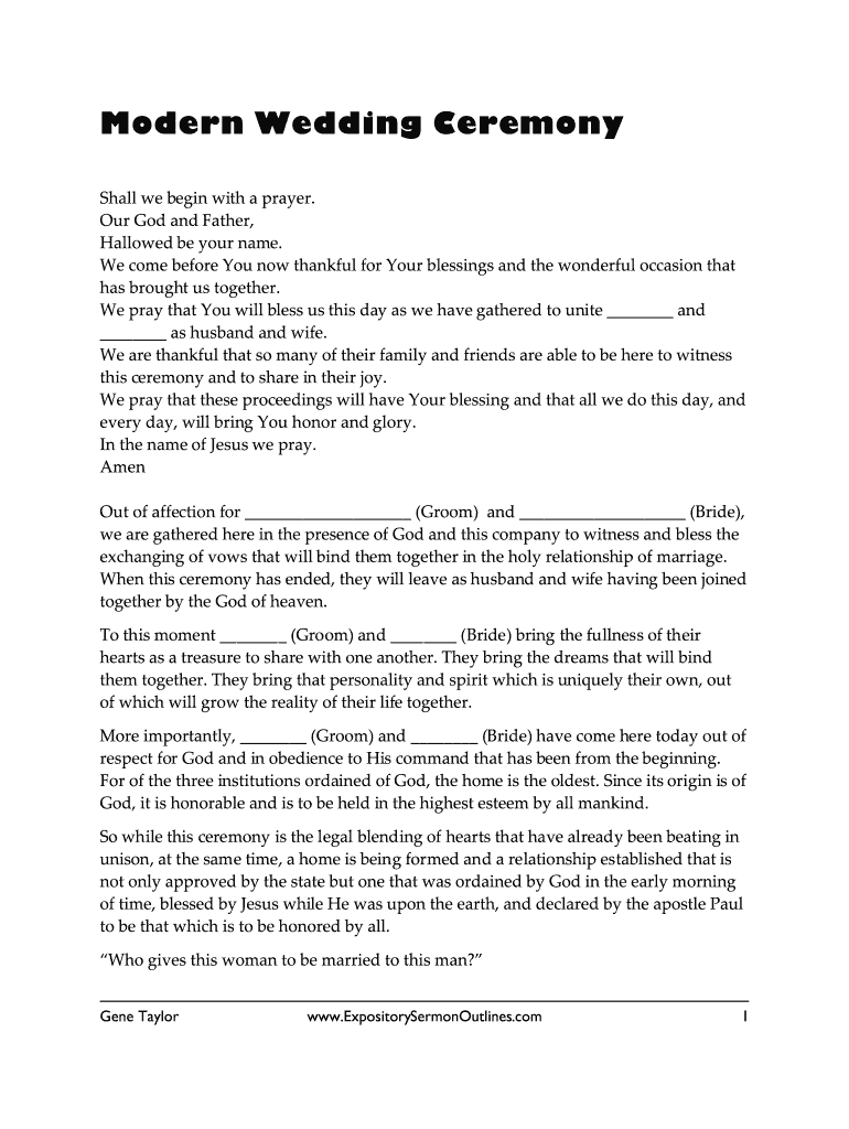 Fillable Online Modern Wedding Ceremony Sermon and Vows Modern wedding