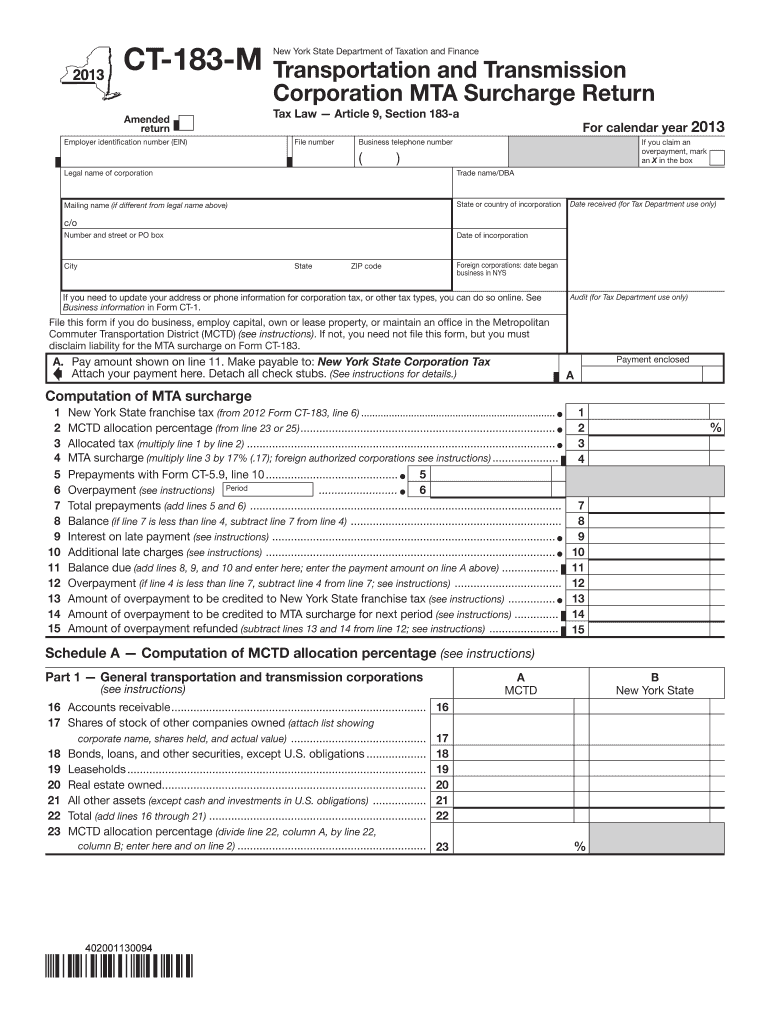 Fillable Online tax ny CT183M Amended return Employer identification