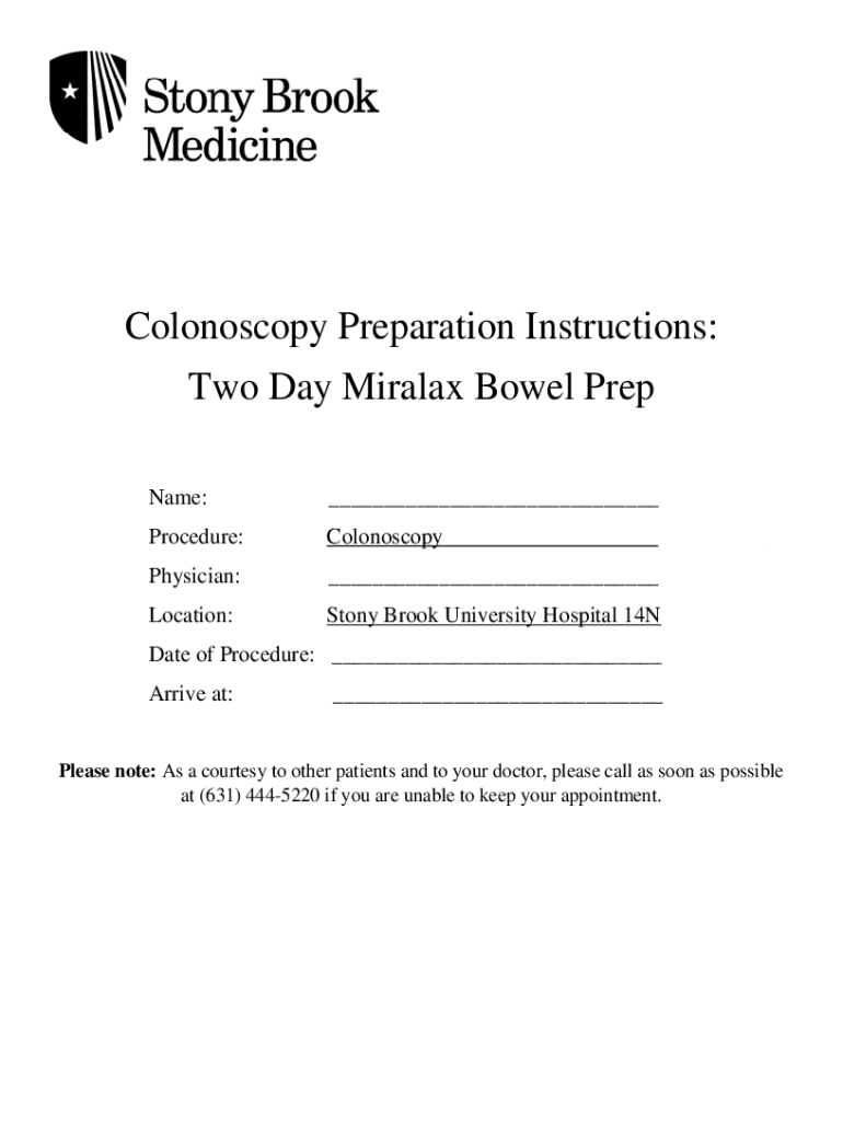 Fillable Online Colonoscopy Preparation Instructions Two Day Miralax