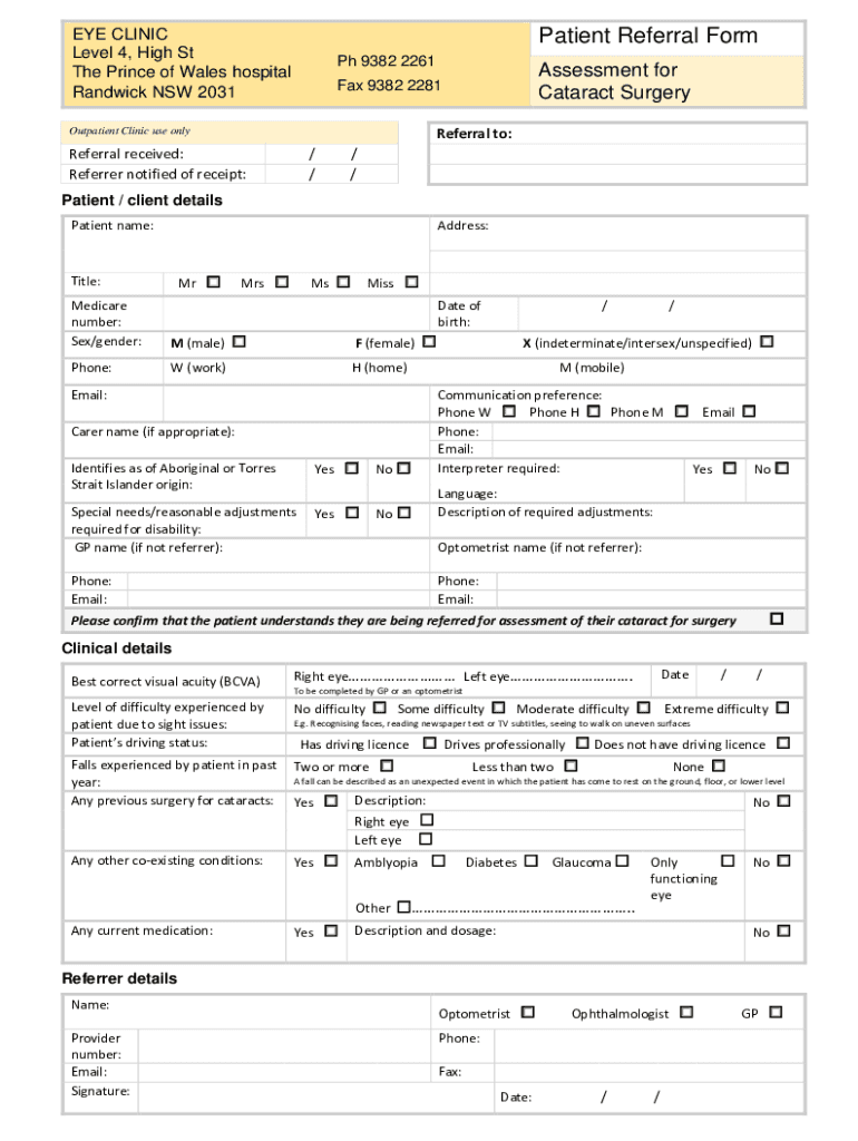 Fillable Online Patient referral form (PRF) Assessment for cataract