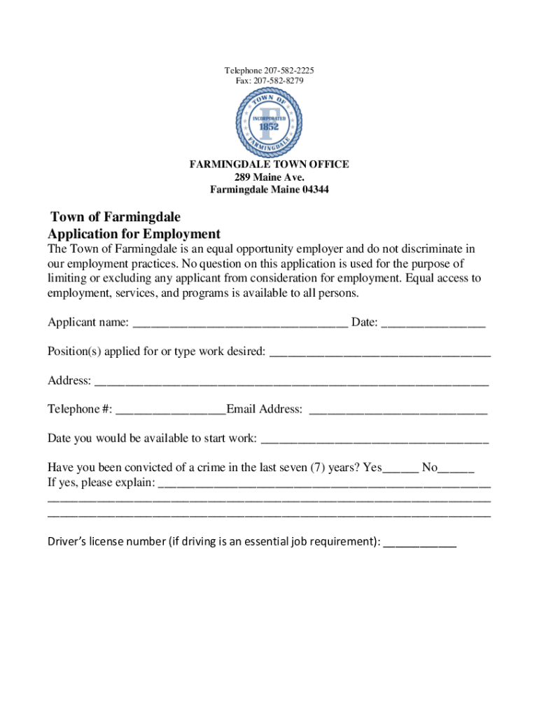 Fillable Online Farmingdale ME Maine Cities and Towns in the United