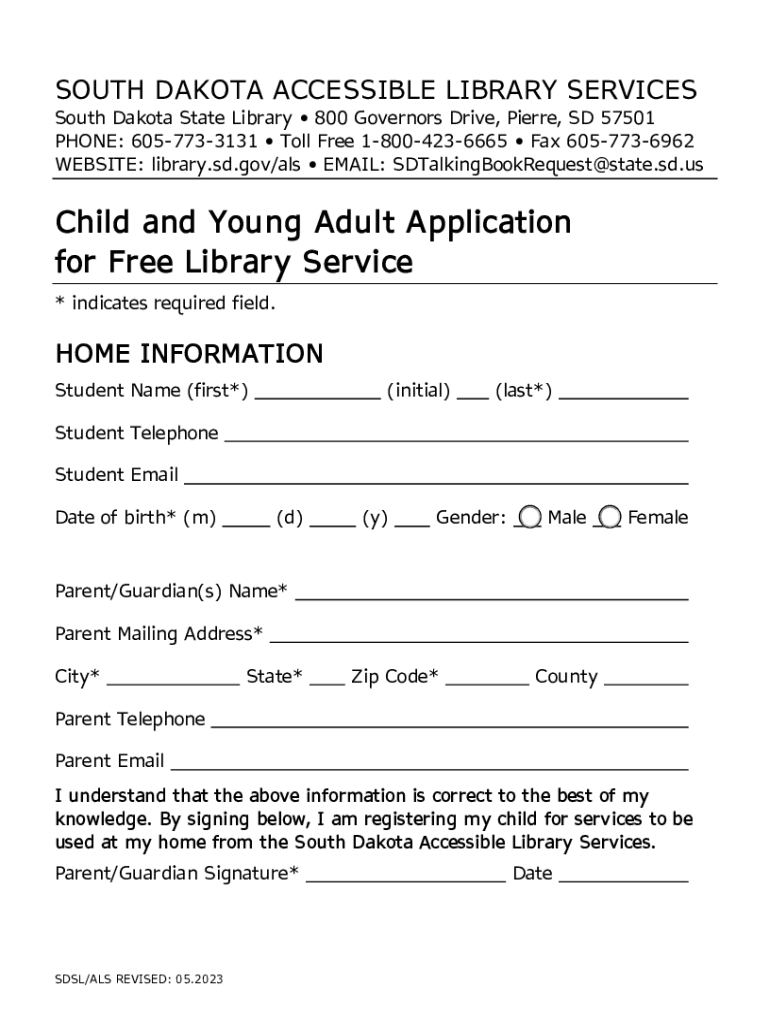 Fillable Online library sd SD Braille and Talking Book Library Fax