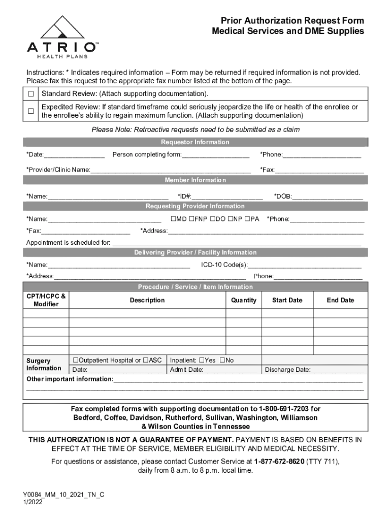Fillable Online Prior Authorization for Durable Medical Equipment (DME