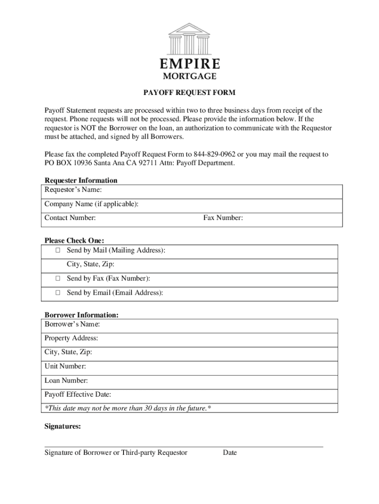Fillable Online request for payoff statement Fax Email Print pdfFiller