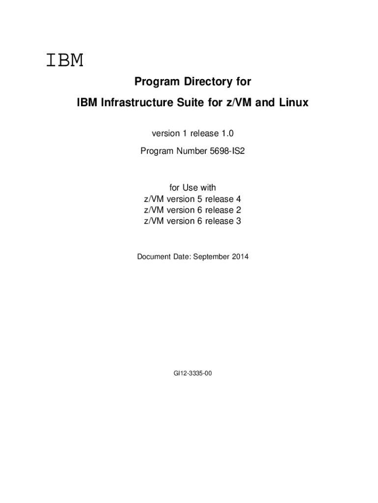 Fillable Online Program Directory for IBM Infrastructure Suite for z/VM