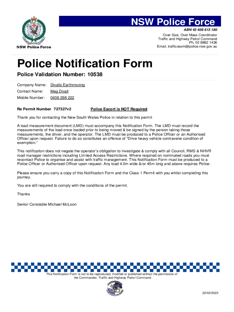 Fillable Online Police Notification Form Fax Email Print pdfFiller