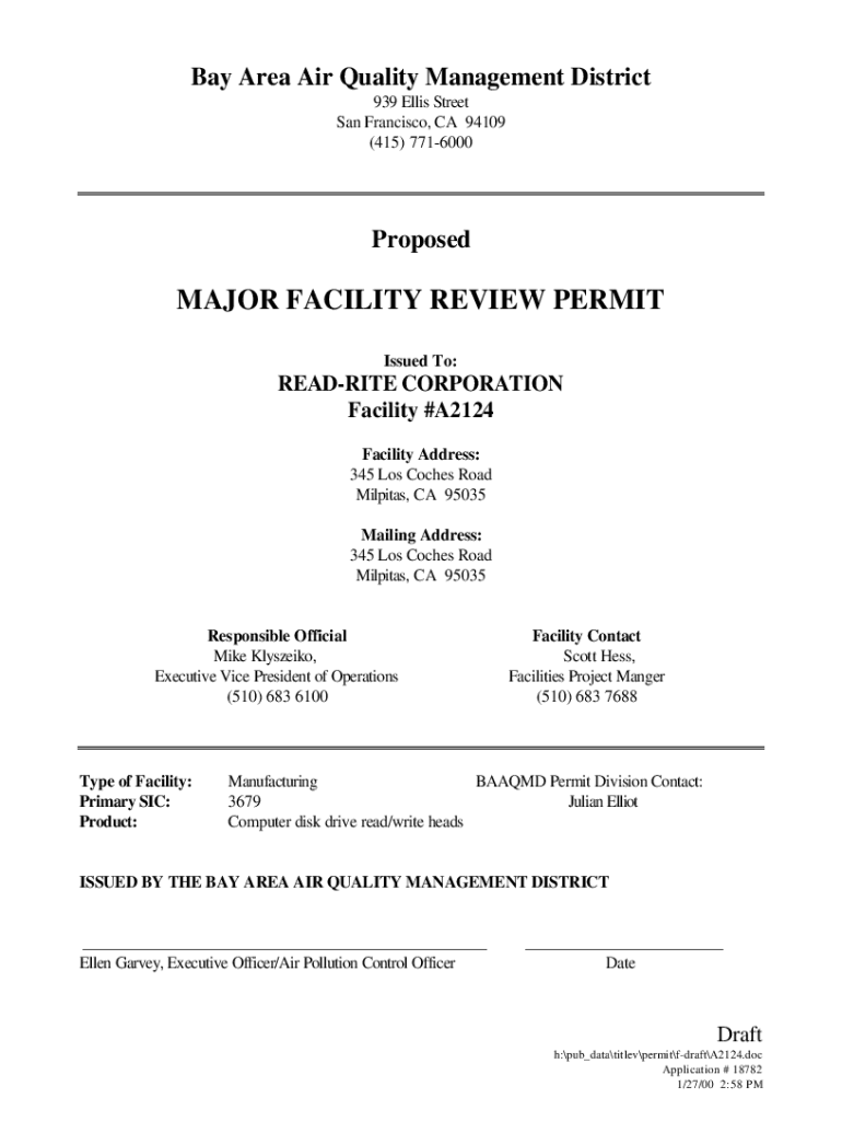 Fillable Online major facility review permit Bay Area Air Quality Fax Email Print pdfFiller