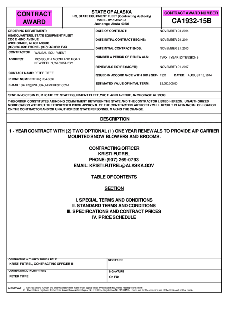 Fillable Online dot alaska State Equipment Fleet Contract Awards Fax