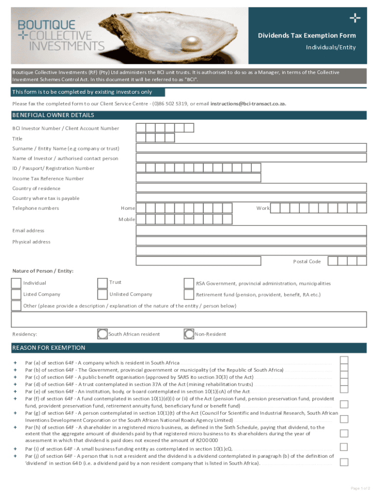 Fillable Online Dividends Tax Exemption Form Fax Email Print pdfFiller