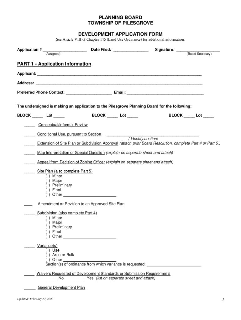Fillable Online PilesgrovePlanningBoardApplication. Fax Email