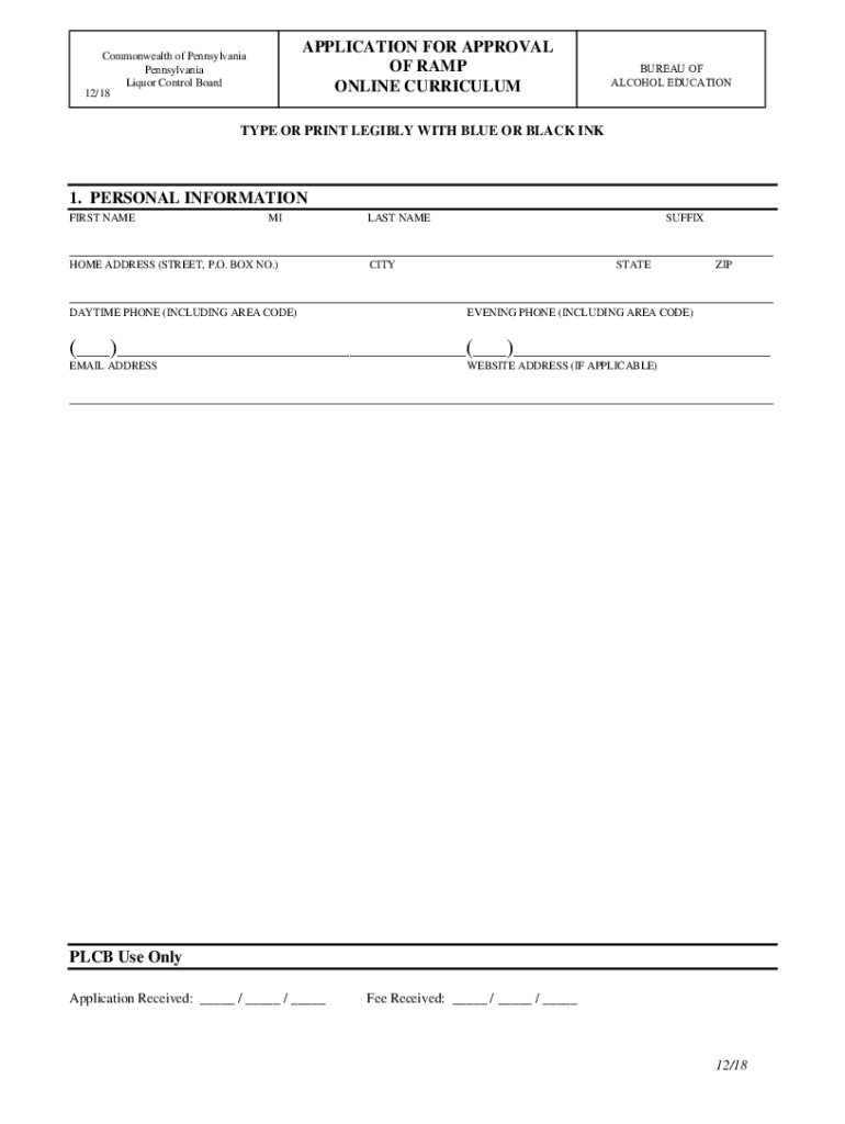Fillable Online RAMP Certification Pennsylvania Liquor Control Board