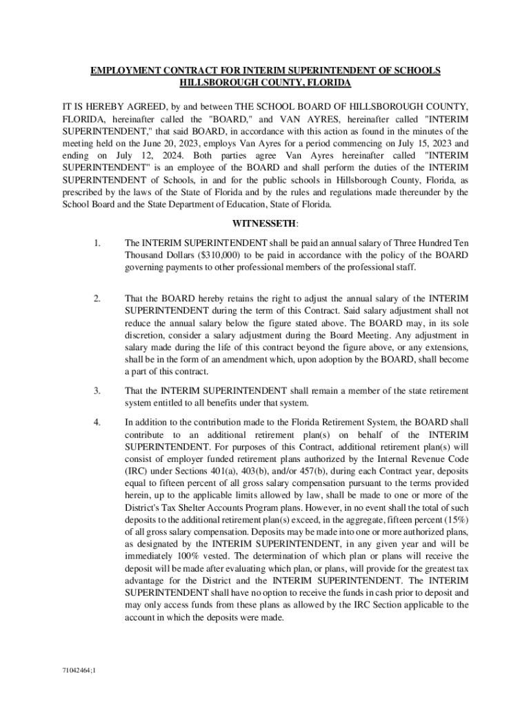 Fillable Online Final Employment Contract for Superintendent of Schools