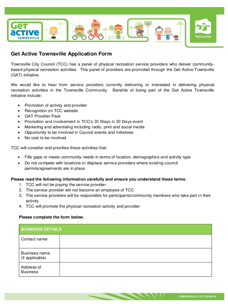 Fillable Online Get Active Townsville Application Form Fax Email Print