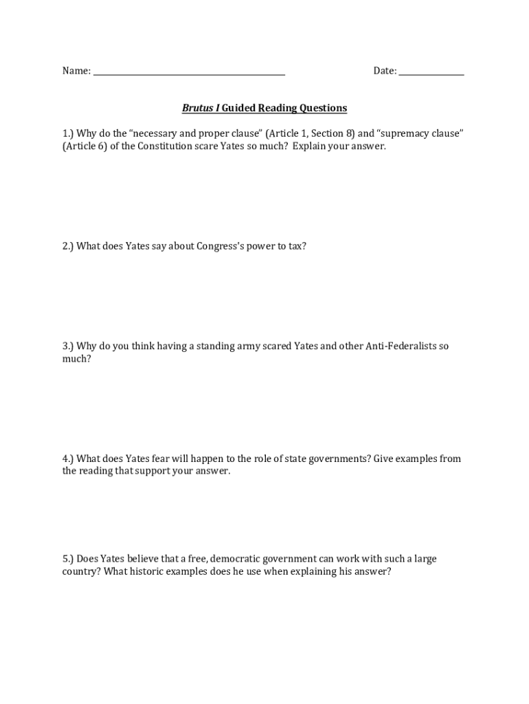 Fillable Online Brutus I Guided Reading Questions 1.) Why do th Fax Email Print pdfFiller