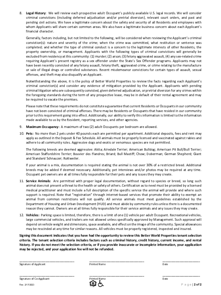 Fillable Online Rental Criteria and Policies Fax Email Print pdfFiller