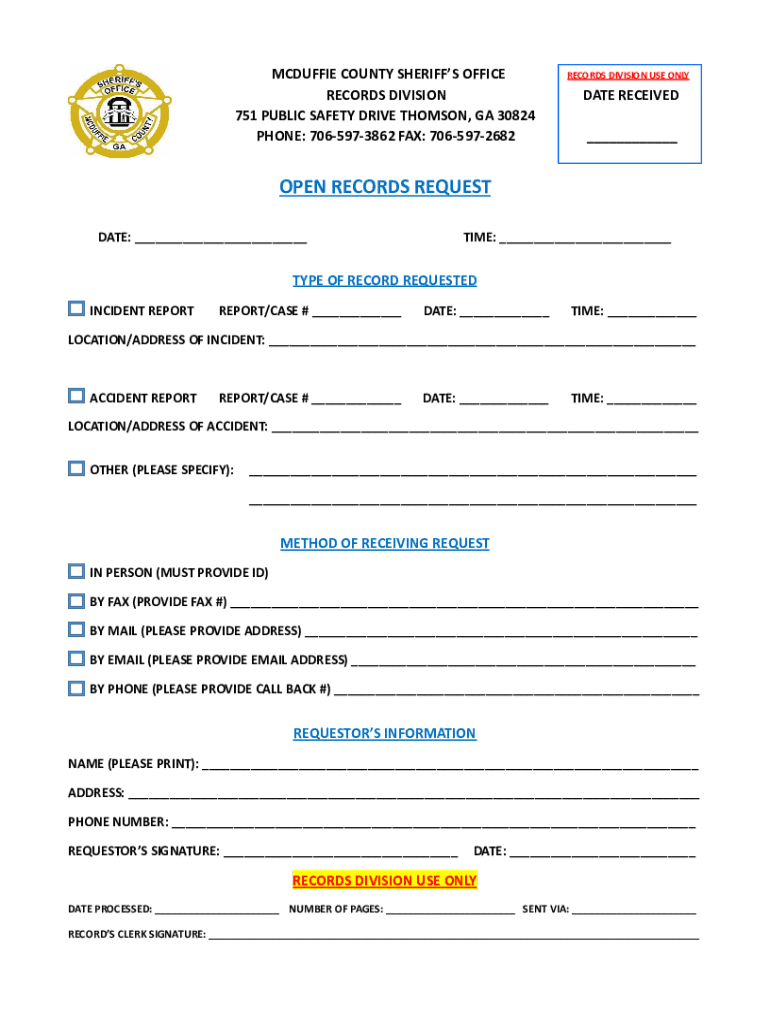 Fillable Online Open Records Request Form 2.docx Fax Email Print