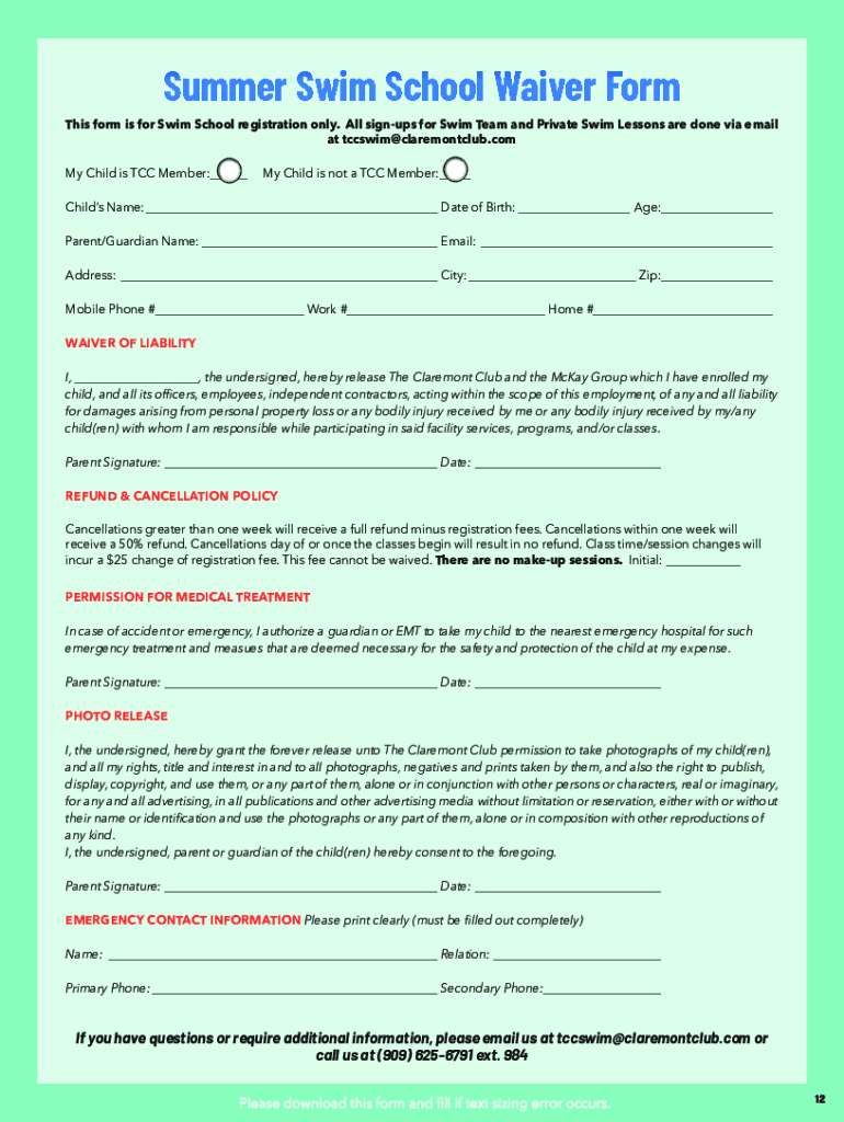 Fillable Online Best Swimming Lessons For Kids near Claremont, CA 91711