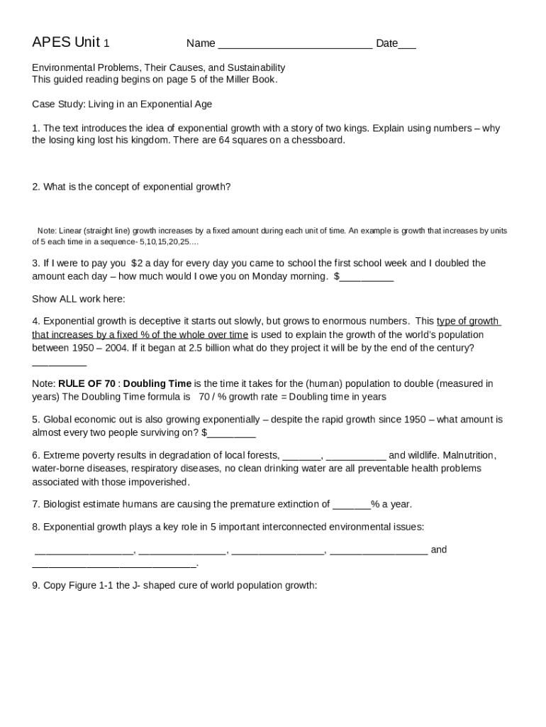 APES Unit 1 Environmental Problems, Their Causes and Doc Template pdfFiller